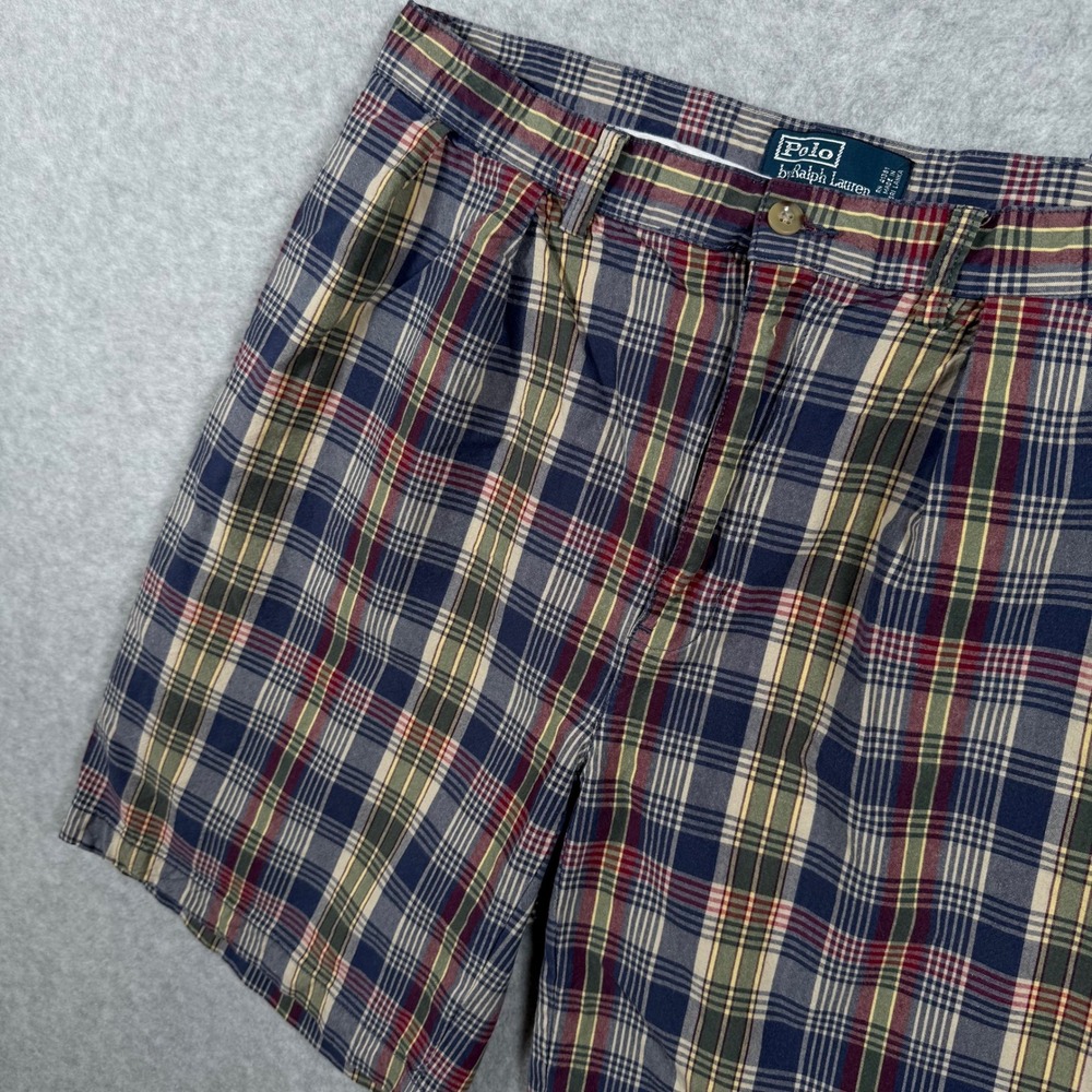 Polo Ralph Lauren Mens Plaid Pleated Shorts Size 34 Multi Color Classic Preppy